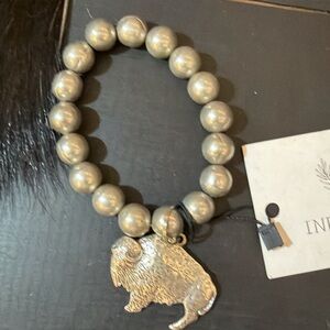 Beaded Bracelet with Buffalo Charm - Silver-Tone